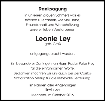 Todesanzeige von Leonie Ley von saarbruecker_zeitung