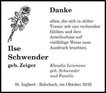 Todesanzeige von Ilse Schwender von saarbruecker_zeitung
