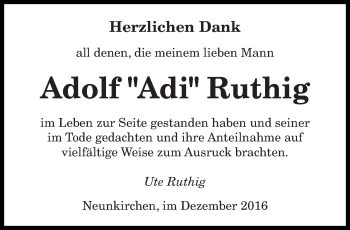 Todesanzeige von Adolf Ruthig von saarbruecker_zeitung