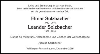 Todesanzeige von Elmar und Leander Solzbacher von saarbruecker_zeitung
