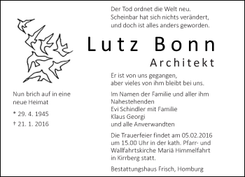 Todesanzeige von Lutz Bonn von saarbruecker_zeitung