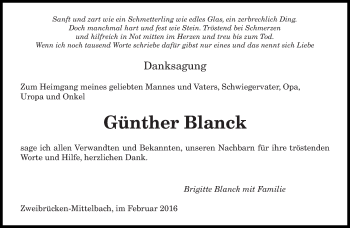 Todesanzeige von Günther Blanck von saarbruecker_zeitung