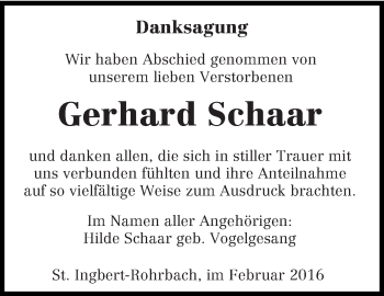 Todesanzeige von Gerhard Schaar von saarbruecker_zeitung