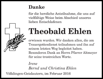 Todesanzeige von Theobald Ehlen von saarbruecker_zeitung