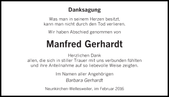 Todesanzeige von Manfred Gerhardt von saarbruecker_zeitung