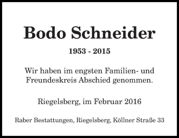 Todesanzeige von Bodo Schneider von saarbruecker_zeitung