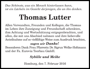 Todesanzeige von Thomas Lutter von saarbruecker_zeitung