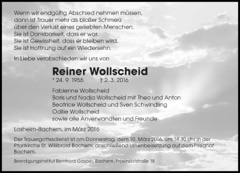 Todesanzeige von Reiner Wollscheid von saarbruecker_zeitung