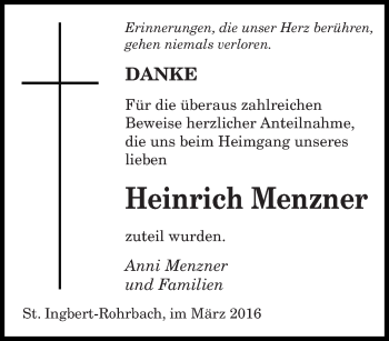 Todesanzeige von Heinrich Menzner von saarbruecker_zeitung