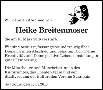 Todesanzeige von Heike Breitenmoser von saarbruecker_zeitung