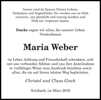 Todesanzeige von Maria Weber von saarbruecker_zeitung