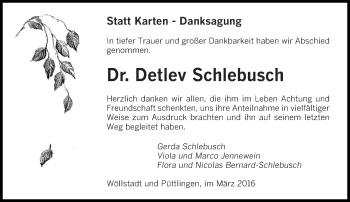 Todesanzeige von Detlev Schlebusch von saarbruecker_zeitung