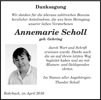 Todesanzeige von Annemarie Scholl von saarbruecker_zeitung