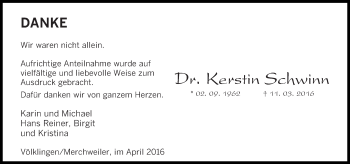Todesanzeige von Kerstin Schwinn von saarbruecker_zeitung