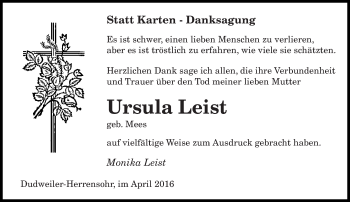 Todesanzeige von Ursula Leist von saarbruecker_zeitung