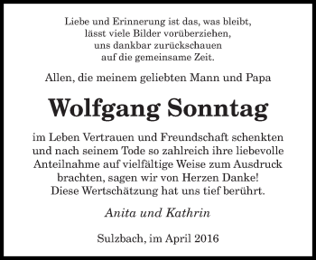 Todesanzeige von Wolfgang Sonntag von saarbruecker_zeitung
