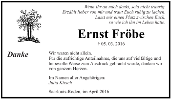 Todesanzeige von Ernst Fröbe von saarbruecker_zeitung
