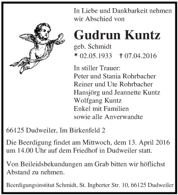 Todesanzeige von Gudrun Kuntz von saarbruecker_zeitung