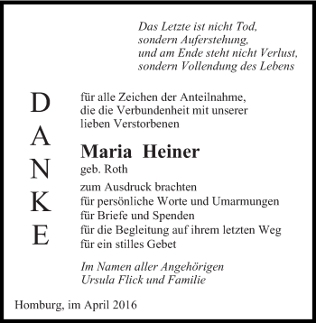 Todesanzeige von Maria Heiner von saarbruecker_zeitung