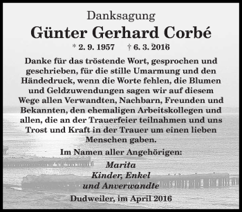 Todesanzeige von Günter Gerhard Corbe von saarbruecker_zeitung