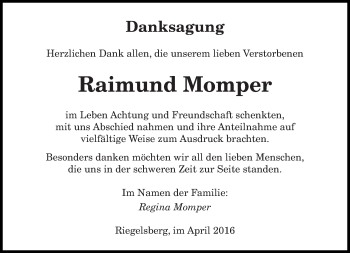 Todesanzeige von Raimund Momper von saarbruecker_zeitung