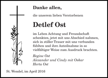 Todesanzeige von Detlef Ost von saarbruecker_zeitung