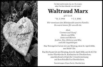 Todesanzeige von Waltraud Marx von saarbruecker_zeitung
