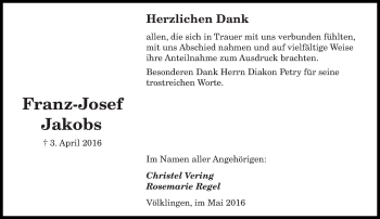 Todesanzeige von Franz-Josef Jakobs von saarbruecker_zeitung