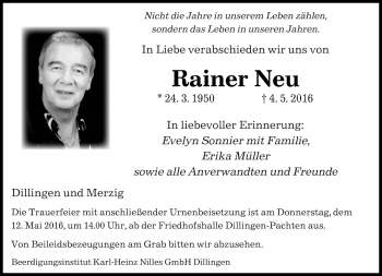 Todesanzeige von Rainer Neu von saarbruecker_zeitung