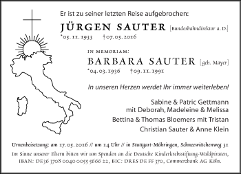 Todesanzeige von Barbara Sauter von saarbruecker_zeitung