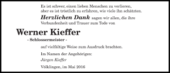 Todesanzeige von Werner Kieffer von saarbruecker_zeitung