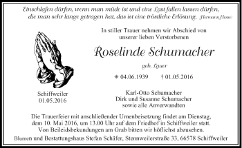 Todesanzeige von Roselinde Schumacher von saarbruecker_zeitung