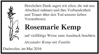 Todesanzeige von Rosemarie Kemp von saarbruecker_zeitung