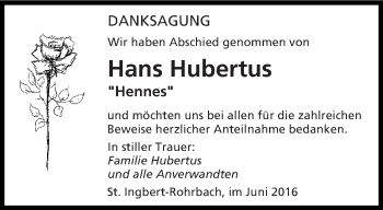 Todesanzeige von Hans Hubertus von saarbruecker_zeitung
