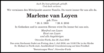 Todesanzeige von Marlene van Loyen von saarbruecker_zeitung