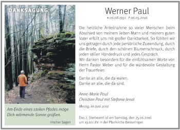 Todesanzeige von Werner Paul von saarbruecker_zeitung