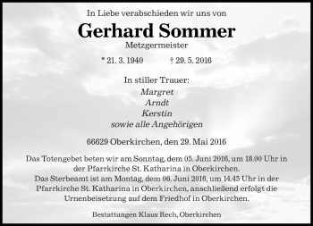 Todesanzeige von Gerhard Sommer von saarbruecker_zeitung
