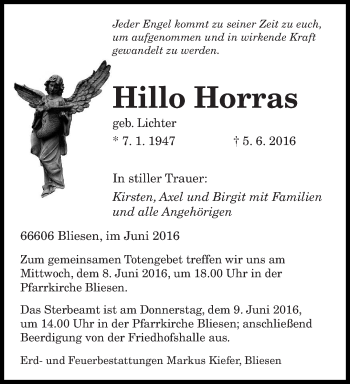 Todesanzeige von Hillo Horras von saarbruecker_zeitung