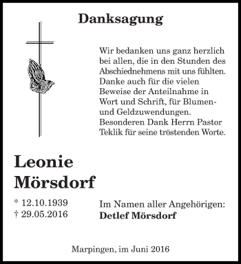 Todesanzeige von Leonie Mörsdorf von saarbruecker_zeitung