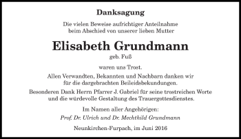 Todesanzeige von Elisabeth Grundmann von saarbruecker_zeitung