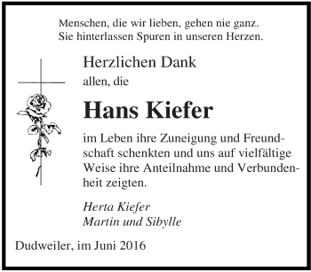 Todesanzeige von Hans Kiefer von saarbruecker_zeitung