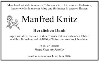 Todesanzeige von Manfred Knitz von saarbruecker_zeitung