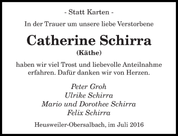 Todesanzeige von Catherine Schirra von saarbruecker_zeitung