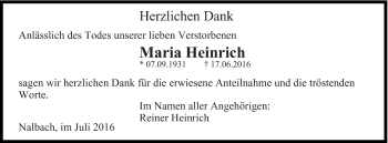 Todesanzeige von Maria Heinrich von saarbruecker_zeitung