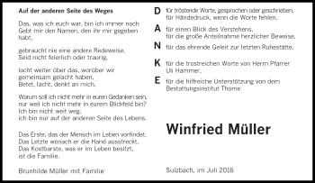 Todesanzeige von Winfried Müller von saarbruecker_zeitung