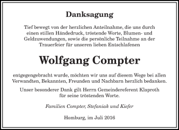 Todesanzeige von Wolfgang Compter von saarbruecker_zeitung