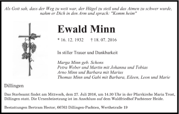 Todesanzeige von Ewald Minn von saarbruecker_zeitung