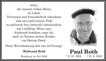 Todesanzeige von Paul Roth von saarbruecker_zeitung
