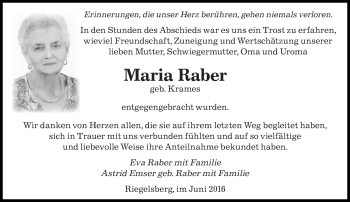 Todesanzeige von Maria Raber von saarbruecker_zeitung