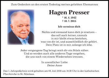 Todesanzeige von Hagen Presser von saarbruecker_zeitung